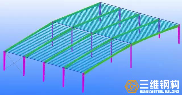 依次繼續(xù)安裝屋架，柱間支撐也穿插著進(jìn)行安裝